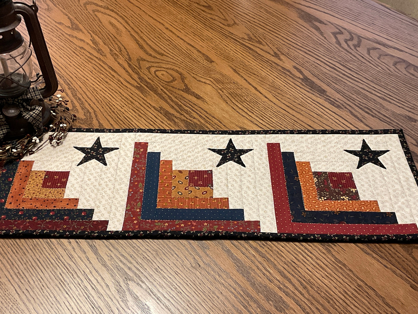 Primitive Farmhouse Log Cabin Table Runner Item #1851