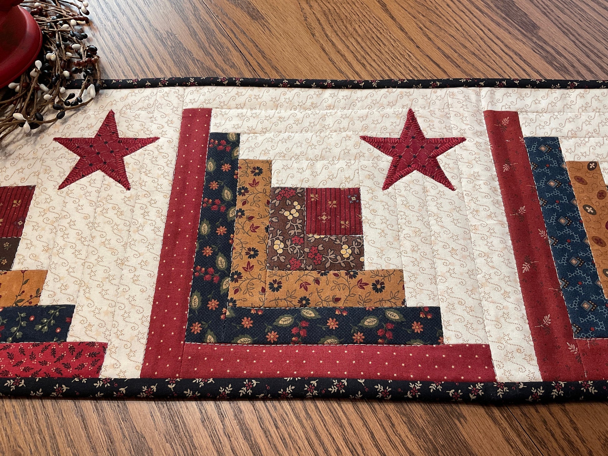 Primitive Farmhouse Log Cabin Table Runner Item #1865