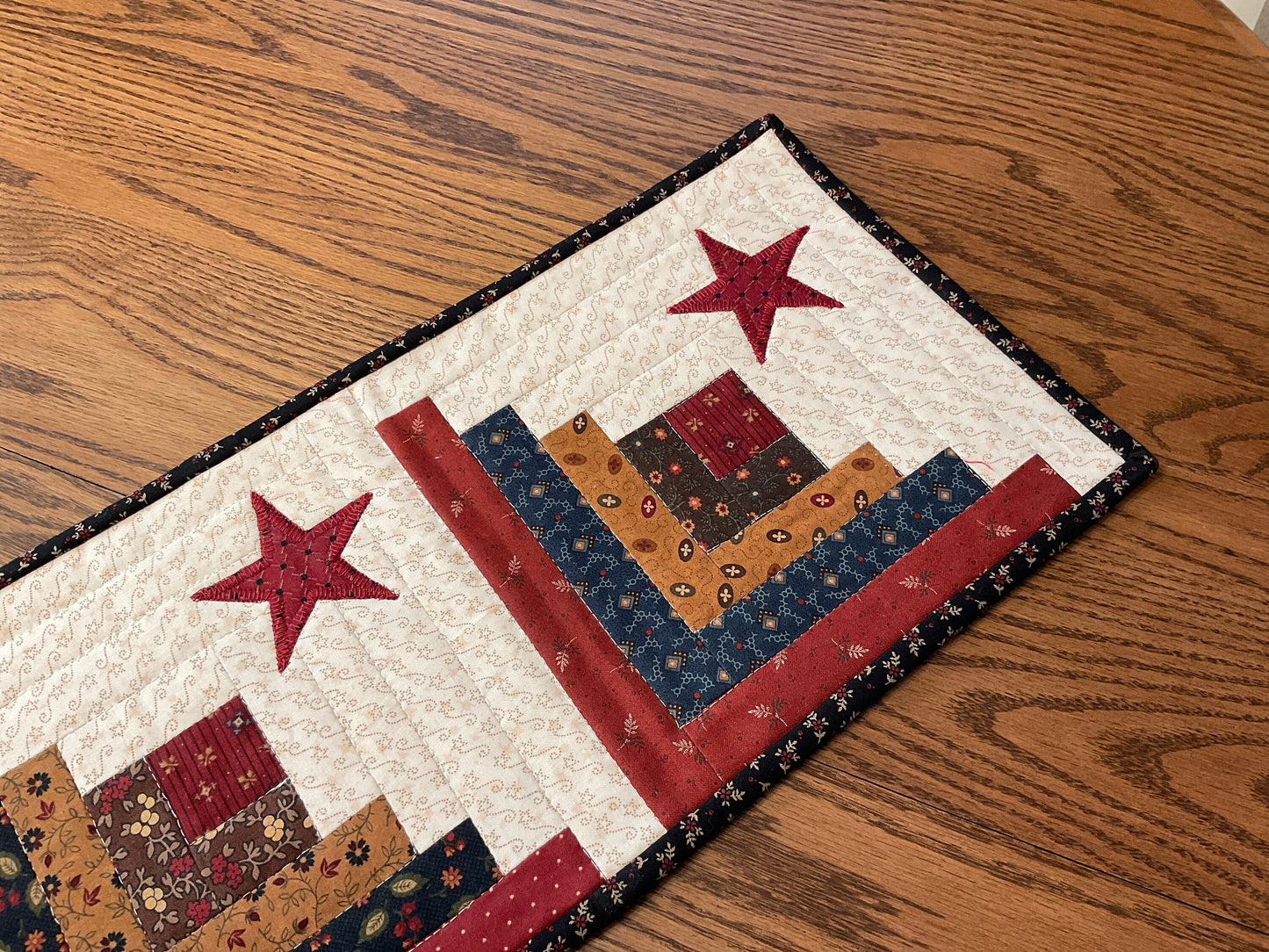 Primitive Farmhouse Log Cabin Table Runner Item #1865