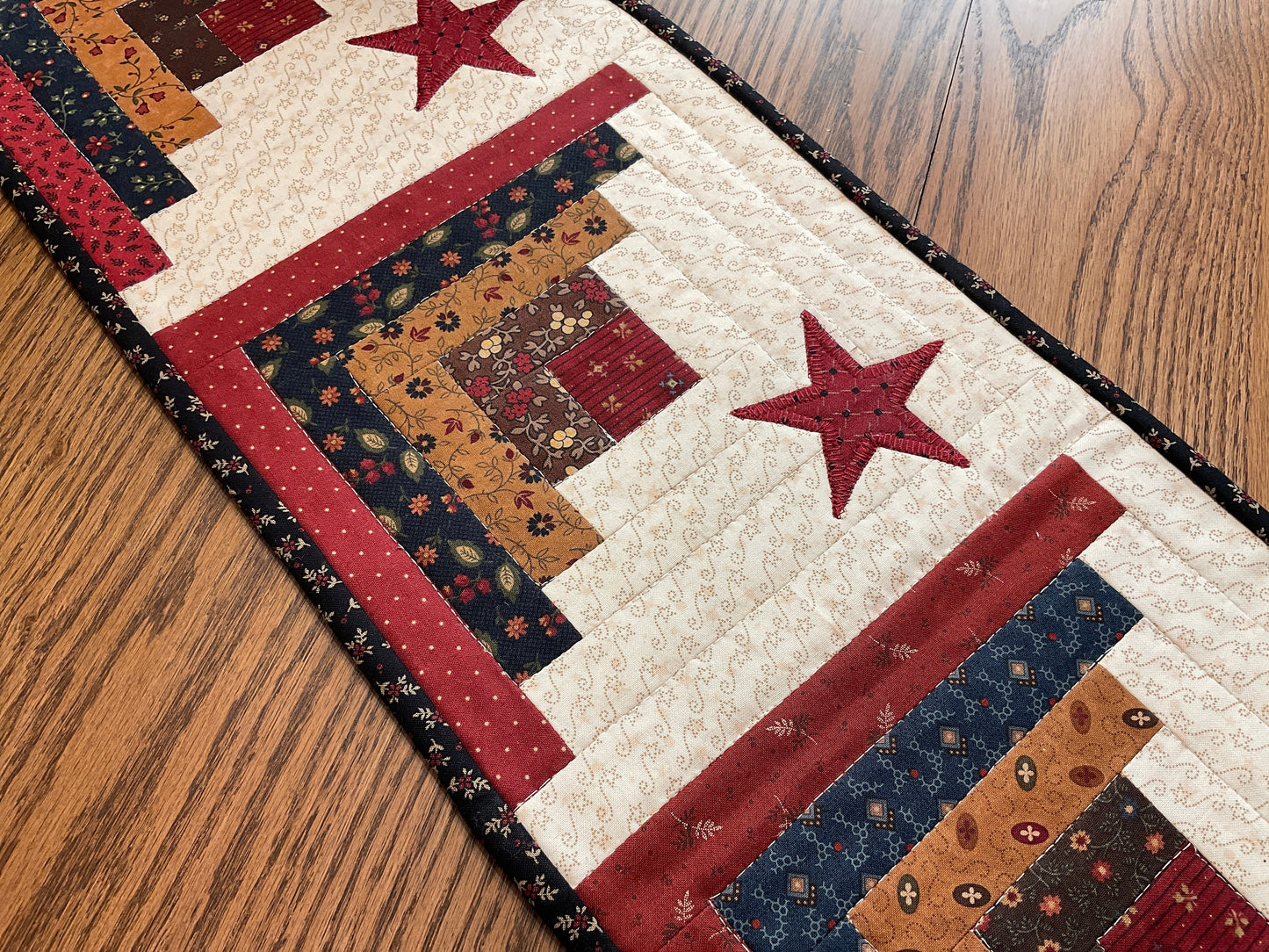 Primitive Farmhouse Log Cabin Table Runner Item #1865